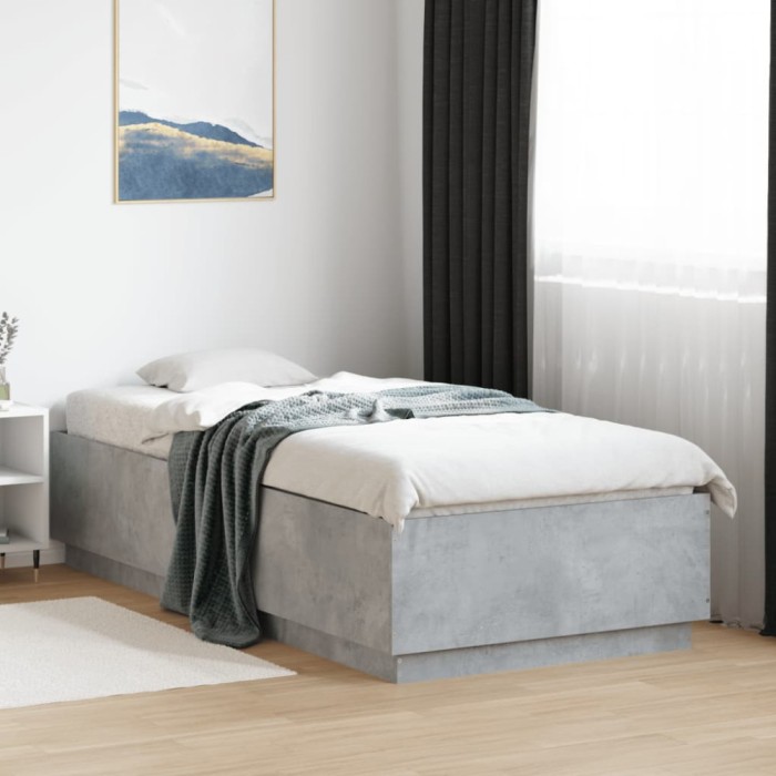 vidaXL Cadru de pat, gri beton, 90x200 cm, lemn prelucrat 3209726