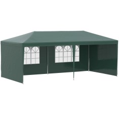 Pavilion pentru gradina/comercial, cadru otel, 4 pereti, pliabil, verde, 5.85x2.95x2.55 m