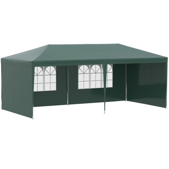 Pavilion pentru gradina/comercial, cadru otel, 4 pereti, pliabil, verde, 5.85x2.95x2.55 m