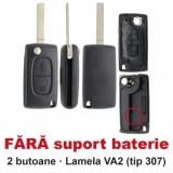 Carcasa Cheie Briceag Topautochei 2 Butoane VA2, Fara Suport Baterie, Compatibila Peugeot 207 307 308 407 Citroen C4 C5