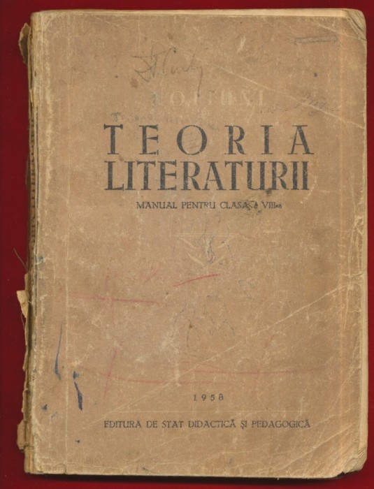 Notiuni de teoria literaturii, Manual pentru clasa a VIII-a 1958 - incomplet