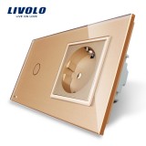 Cumpara ieftin Intrerupator cu touch si priza simpla Livolo, rama din sticla aurie