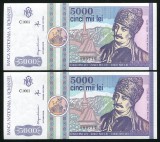 q602 PERECHE CONSECUTIVA 5000 LEI 1992 NECIRCULATA UNC