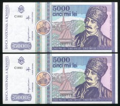 q602 PERECHE CONSECUTIVA 5000 LEI 1992 NECIRCULATA UNC
