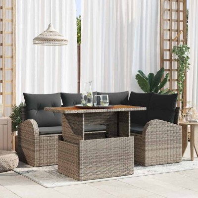 vidaXL Set de canapele pentru grădină 5 pcs Gri Rattan poli foto