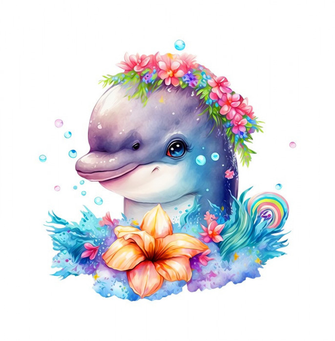 Sticker decorativ Delfin, Multicolor, 56 cm, 5679ST