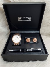 Set cadou pentru barbati Matteo Ferari, ceas, butoni, pix metalic MF049B110G foto
