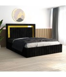 Pat Tapitat Ianis Negru + Saltea Lux Ortopedica 140x200cm