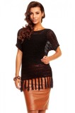 N565-1 Bluza eleganta cu maneca scurta si franjuri la baza
