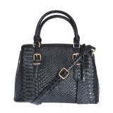 Geanta neagra cu manere fixe si aspect piele de sarpe