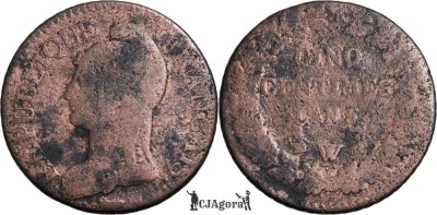 1796 ( l&amp;#039;an 5 ) W, 5 centimes - Franţa foto