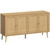 HOMCOM Bufet din rattan cu 4 uși, bufet boho de bucătărie cu 2 rafturi reglabile, aspect lemn natural | Aosom Romania