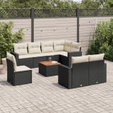 VidaXL Set mobilier de grădină cu perne, 9 piese, negru, poliratan