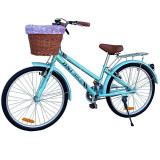 Bicicleta dama, 24 inch, V-brake, cos cumparaturi, portbagaj, sonerie, turcoaz, ProCart