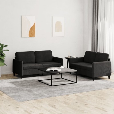 vidaXL Set canapea 2 piese, negru, catifea 3201979 foto