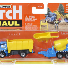 MATCHBOX HITCH&HAUL SET 2 VEHICULE MBX CONSTRUCTION ZONE TILT N TIP MBX CEMENT TRAILER SCARA 1:64 SuperHeroes ToysZone