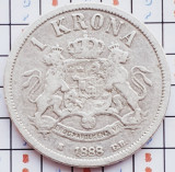 1050 Suedia 1 krona 1888 Oscar II (&quot;OCH&quot; in title) tiraj 62,368 km 747 argint, Europa