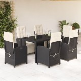 VidaXL Set mobilier de grădină cu perne, 7 piese, negru, poliratan