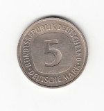 Moneda Germania 5 marci/mark 1975 F, stare foarte buna, Europa, Nichel