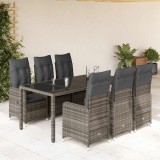 VidaXL Set bistro de grădină cu perne, 7 piese, gri, poliratan