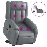 Cumpara ieftin Fotoliu masaj rabatabil electric cu ridicare, gri, piele eco