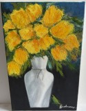PICTURA, TABLOU superb, nou, modern, FLORI GALBENE , pictor roman consacrat