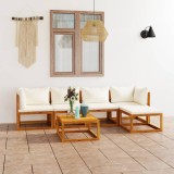 vidaXL Set mobilier grădină cu perne, 6 piese, crem, lemn masiv acacia 3057636