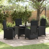 VidaXL Set de dining pentru grădină cu 5 piese și perne negre din ratan sintetic