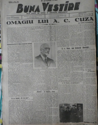 Buna Vestire, ziar liber de lupta si doctrina, nr. 43, 1937, omagiu A. C. Cuza foto