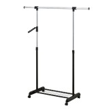 Suport / stander haine HG30D cu bara umerase si polita, metal + plastic, 99.5 / 146.5 x 44 x 105.5 / 165 cm