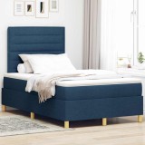 Cumpara ieftin Pat cu arc LED cu headboard albastru 120 x 200 cm tesatura