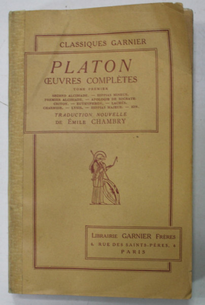 PLATON , OEUVRES COMPLETES , TOME PREMIER , TEXT IN LB. FRANCEZA , 1936, VEZI DESCRIERE !