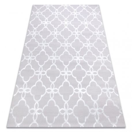 Covor MEFE modern 8504 Spalier, Flori structural două niveluri de l&acirc;nă gri / alb, 80x150 cm