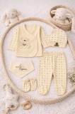 Costumas bebelus 5 piese din bumbac organic cu broderie ursulet, set complet