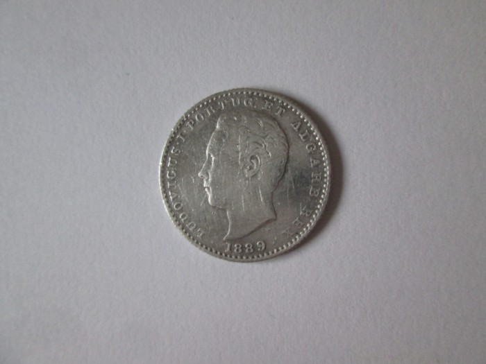 Portugalia 100 Reis 1889 argint 916 regele Luiz I