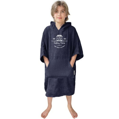 Poncho de baie pentru copii Homelevel, 3-5 ani, Albastru, Bumbac organic, 54983.1