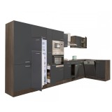 Unitate Bucatarie Colt Leziter Yorki 430cm Stejar York Antracit Cu Congelator Superior Frigider