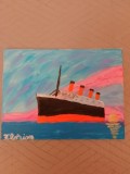 TABLOU PE PANZA CU SASIU NOU 30X40 CM VAPORUL TITANIC ACRILIC PRET 50 LEI NEGOCIABIL PICTOR FLORIAN