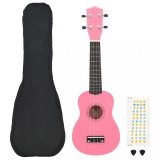 vidaXL Set ukulele Soprano pentru copii, cu husă, roz, 23&quot;