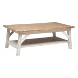 Masuta cafea Atmosphera Olbia cu 2 blaturi, MDF si acacia, 120x70x45 cm, alb Household NewTrend