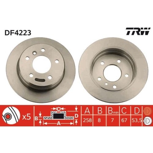Set discuri frana spate TRW, Mercedes Clasa A (W168), 07.1997-08.2005, Vaneo (414), 02.2002-07.2005, spate; puntea spate; Tip frina : diSC / tambur;