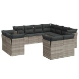 Set canapele de gradina cu perne, 11 piese, gri, poliratan