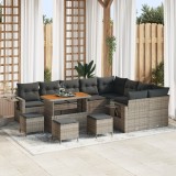 Set canapea de grădină vidaXL cu 13 piese și perne gri poli ratan acacia, Set de dining de grădină vidaXL cu 4 piese și perne gri poli ratan acacia