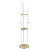 HOMCOM Suport de haine cu 9 agatatori si 2 rafturi rotunde &Oslash; 40 x 167 cm natural si alb | Aosom Romania