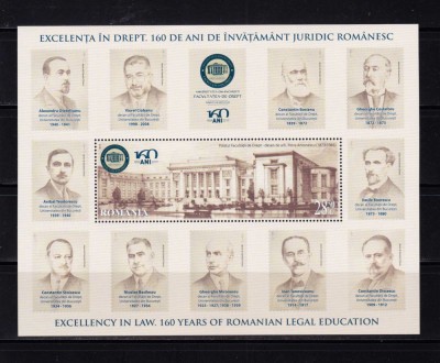 RO 2019 LP 2263 a ,&amp;quot;Excelenta in drept 160 ani&amp;quot;, colita 814, tiraj 3.800 , MNH foto
