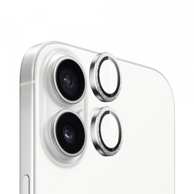 Folie de protectie Camera Spate Blueo Glitter Diamond Metal Frame pentru Apple iPhone 16 Plus / 16, Sticla Securizata, Argintie foto