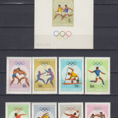 ROMANIA 1968 LP 680 LP 681 OLIMPIADA MEXIC SERIE+COLITA NEDANTELATA MNH