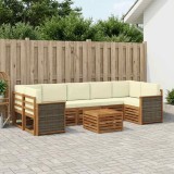 vidaXL Set de canapele de exterior cu pernă 8 pcs Natural și Crem 3384136