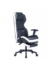 Scaun directorial GN77 Kronos, suport picioare retractabil, mecanism multiblock, piele ecologica, baza metalica, 100 kg, negru/alb