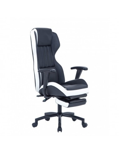 Scaun directorial GN77 Kronos, suport picioare retractabil, mecanism multiblock, piele ecologica, baza metalica, 100 kg, negru/alb